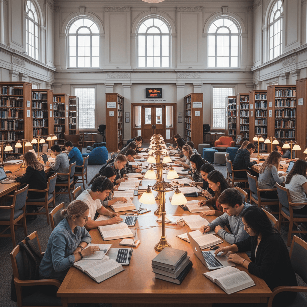 Students studying in library